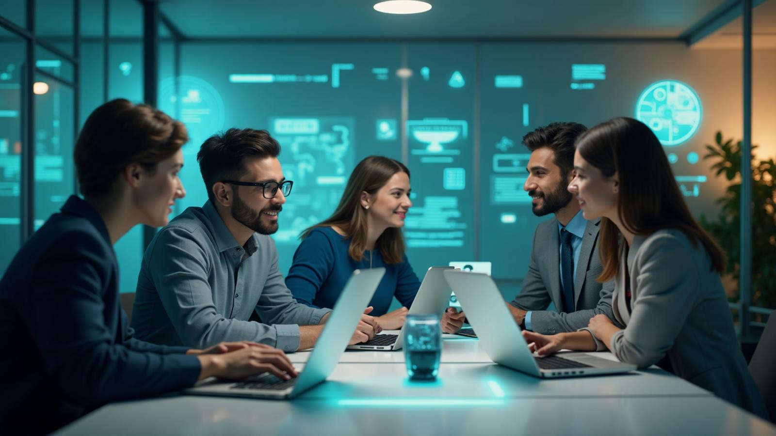 Professional team collaborating on career development